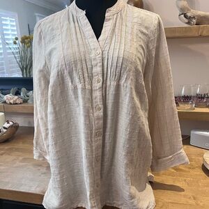 Kim Rogers Petite Linen Blend Natural Flax Button down Shirt SZ PL